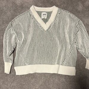 Aerie V-Neck Striped Sweater - Green and White